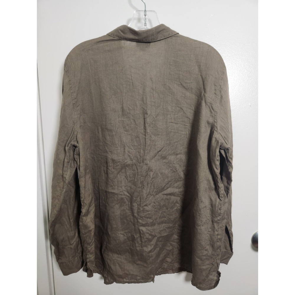 J.Jill Long Sleeve Linen‎ Button-Down Shirt Olive Green Med Beach Resort Summer - Picture 5 of 10